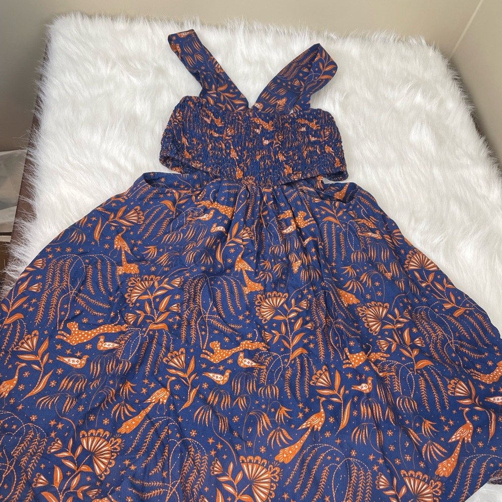 Anthropologie Blue and Orange Strapless Dress